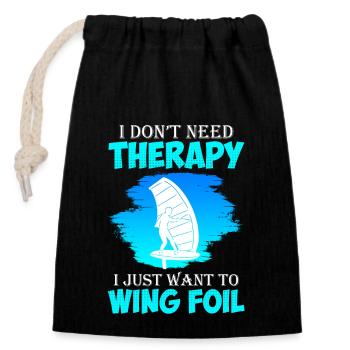 No therapy only Wing Foilen Wingfoil - Closable cotton gift bag (14x20cm) - black - Front