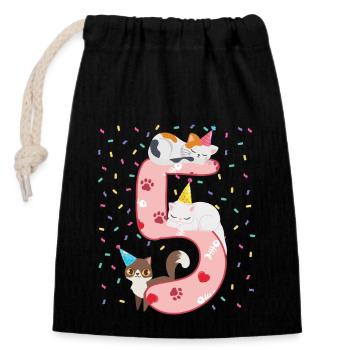5th Birthday Girl Cats Outfit 5 Year Old - Closable cotton gift bag (14x20cm) - black - Front