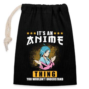 Anime - Sac cadeau en coton avec cordon (14 x 20 cm) - noir - Devant