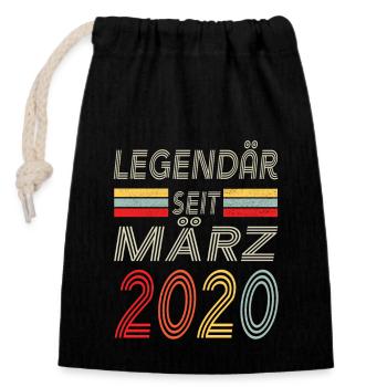 Legendär seit März 2020 - Verschließbarer Geschenkbeutel aus Baumwolle (14x20cm) - Schwarz - Vorne