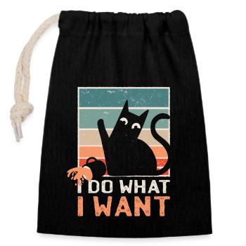 Je fais ce que je veux Cheeky Cat Cat Drôle - Sac cadeau en coton avec cordon (14 x 20 cm) - noir - Devant