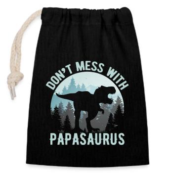 Papasaurus Dino T-Rex Cadeau amusant pour la fête des pères - Sac cadeau en coton avec cordon (14 x 20 cm) - noir - Devant