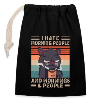 Café de chat disant Morning Grouch Late Riser - Sac cadeau en coton avec cordon (14 x 20 cm) - noir - Devant