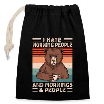 Bear Coffee Saying Morning Grouch Late Riser - Sac cadeau en coton avec cordon (14 x 20 cm) - noir - Devant
