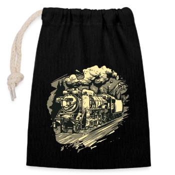 Retro Train Steam Locomotive - Closable cotton gift bag (14x20cm) - black - Front