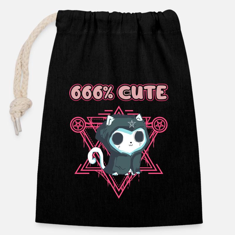 666% Cute kawaii Satanic Goth - Verschließbarer Geschenkbeutel aus Baumwolle (14x20cm) - Schwarz