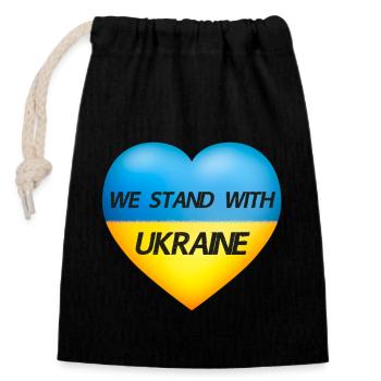 Nous sommes avec Ukraine Heart - Drapeau de l’Ukraine - Sac cadeau en coton avec cordon (14 x 20 cm) - noir - Devant