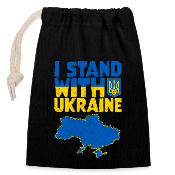 Ukraine Support - I Stand With Ukraine - Verschließbarer Geschenkbeutel aus Baumwolle (14x20cm) - Schwarz - Vorne