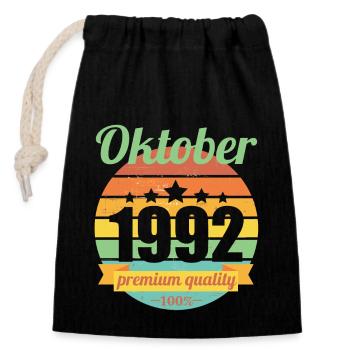 Né en octobre 1992 30 ans 30s 30e anniversaire - Sac cadeau en coton avec cordon (14 x 20 cm) - noir - Devant