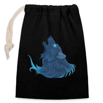 Heulender blauer Wolf - Guide Loup Bleu - Verschließbarer Geschenkbeutel aus Baumwolle (14x20cm) - Schwarz - Vorne