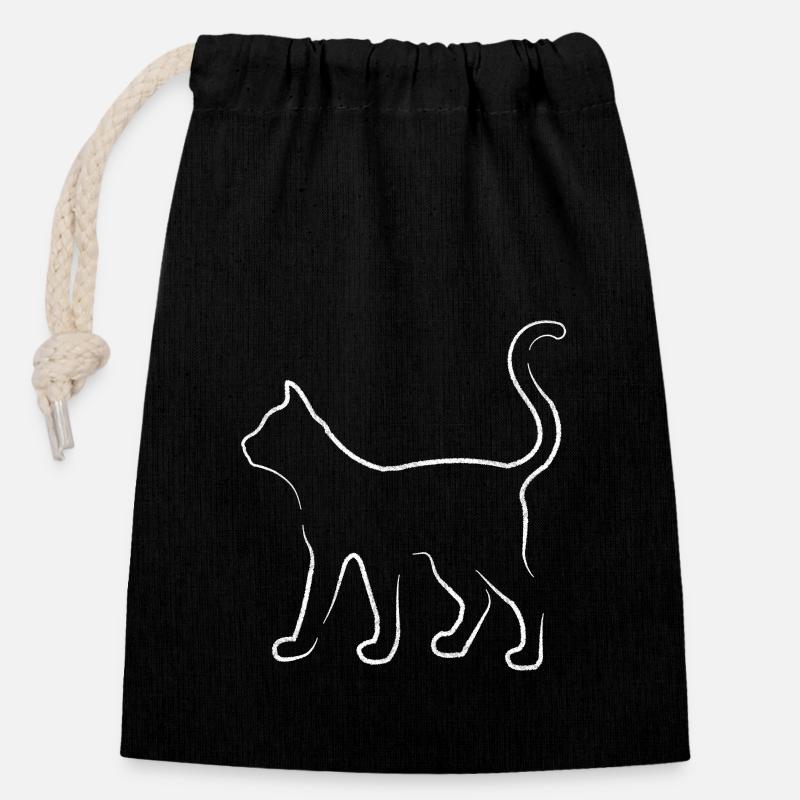 Cat Silhouette Pet Cat Lover Kitten - Closable cotton gift bag (14x20cm) - black