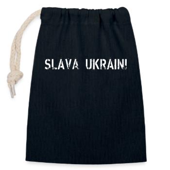slava Ukraini - Sac cadeau en coton avec cordon (14 x 20 cm) - bleu marine - Devant