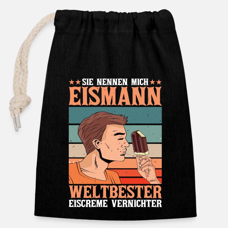 Sie Nennen Mich Eismann Weltbester Eiscreme - Verschließbarer Geschenkbeutel aus Baumwolle (14x20cm) - Schwarz