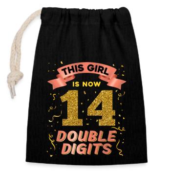 This girl is now 14 double digits 14. - Closable cotton gift bag (14x20cm) - black - Front