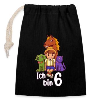 Geburtstagsshirt Bauernhof - 6 Geburtstag Junge - Verschließbarer Geschenkbeutel aus Baumwolle (14x20cm) - Schwarz - Vorne