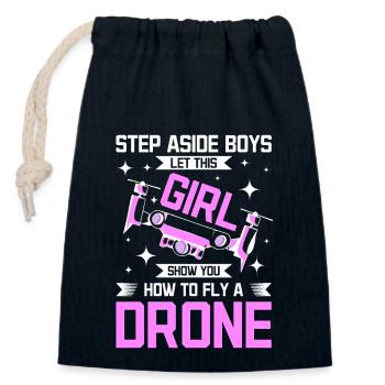 Laissez cette fille vous montrer comment piloter un drone - Sac cadeau en coton avec cordon (14 x 20 cm) - bleu marine - Devant