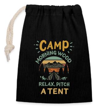 Camping Camp Morning Wood - Verschließbarer Geschenkbeutel aus Baumwolle (14x20cm) - Schwarz - Vorne