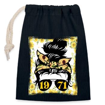 Sunflower Mom Born 1971 Birthday - Closable cotton gift bag (14x20cm) - navy - Front