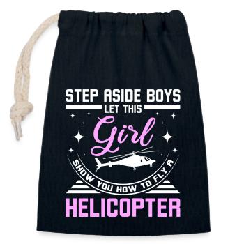 Laissez cette fille vous montrer comment piloter un hélicoptère - Sac cadeau en coton avec cordon (14 x 20 cm) - bleu marine - Devant