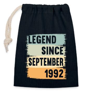 Né en septembre 1992 30 ans 30s 30e anniversaire - Sac cadeau en coton avec cordon (14 x 20 cm) - bleu marine - Devant