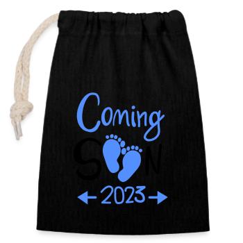 Coming Soon 2023 Baby Pregnancy - Closable cotton gift bag (14x20cm) - black - Front