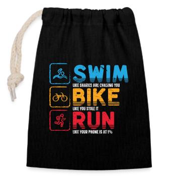 Schwimmen Radfahren Laufen Triathlon Athlet - Verschließbarer Geschenkbeutel aus Baumwolle (14x20cm) - Schwarz - Vorne