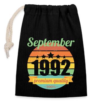 Né en septembre 1992 30 ans 30s 30e anniversaire - Sac cadeau en coton avec cordon (14 x 20 cm) - noir - Devant