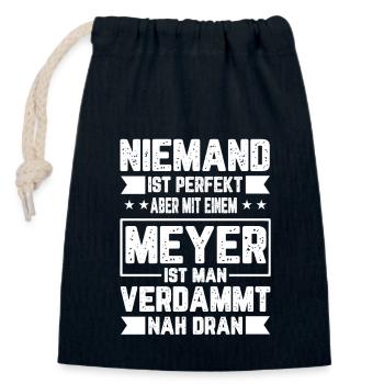 Meyer Niemand ist Perfekt Geschenkidee - Verschließbarer Geschenkbeutel aus Baumwolle (14x20cm) - Navy - Vorne