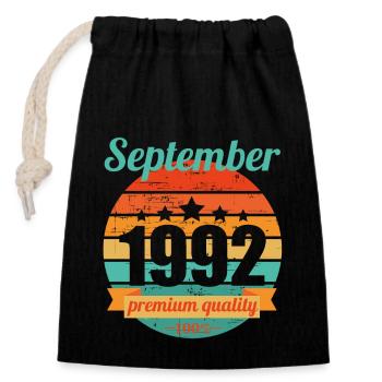 Né en septembre 1992 30 ans 30s 30e anniversaire - Sac cadeau en coton avec cordon (14 x 20 cm) - noir - Devant