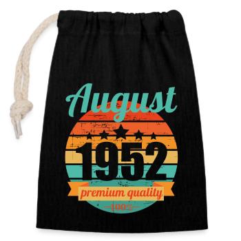 Born August 1952 70 years 70s 70th birthday - Closable cotton gift bag (14x20cm) - black - Front