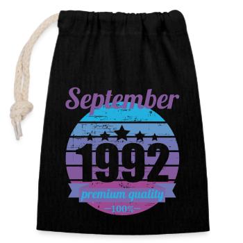 Né en septembre 1992 30 ans 30s 30e anniversaire - Sac cadeau en coton avec cordon (14 x 20 cm) - noir - Devant