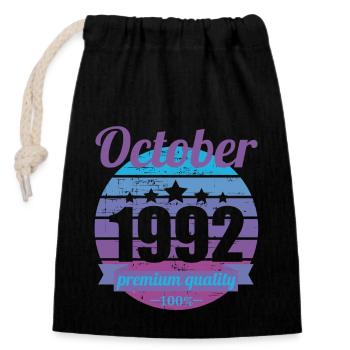 Né en octobre 1992 30 ans 30s 30e anniversaire - Sac cadeau en coton avec cordon (14 x 20 cm) - noir - Devant