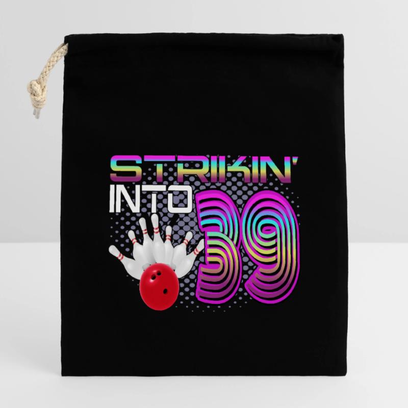 Frapper dans 39 Bowling Bowler 39e anniversaire Sac cadeau en coton avec cordon (14 x 20 cm)