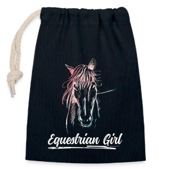 Équitation Fille Équestre Dressage - Sac cadeau en coton avec cordon (14 x 20 cm) - bleu marine - Devant