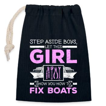 Woman Girl fix boats - Closable cotton gift bag (14x20cm) - navy - Front