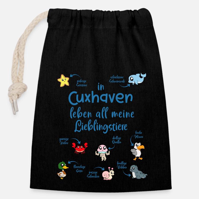 Meine Lieblingstiere in Cuxhaven - Verschließbarer Geschenkbeutel aus Baumwolle (14x20cm) - Schwarz