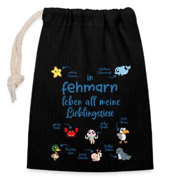 Meine Lieblingstiere in Fehmarn - Verschließbarer Geschenkbeutel aus Baumwolle (14x20cm) - Schwarz - Vorne