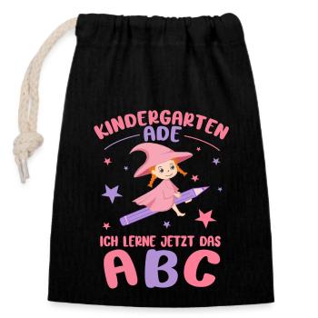 Schulkind Schulanfang Hexe Einschulung Mädchen - Verschließbarer Geschenkbeutel aus Baumwolle (14x20cm) - Schwarz - Vorne