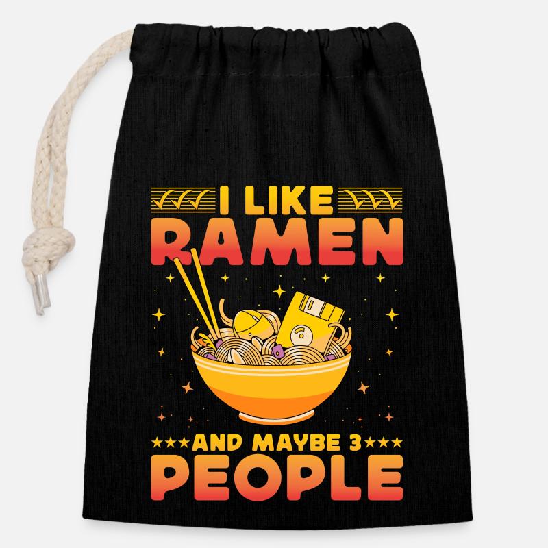 I like Ramen and maybe 3 People - Closable cotton gift bag (14x20cm) - black