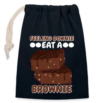 Feeling Downie Eat Brownie | Backen Tshirt | - Verschließbarer Geschenkbeutel aus Baumwolle (14x20cm) - Navy - Vorne