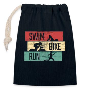 Swim Bike Run - Sac cadeau en coton avec cordon (14 x 20 cm) - bleu marine - Devant