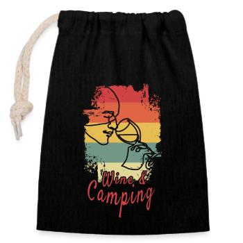 Camping Boire du vin - Sac cadeau en coton avec cordon (14 x 20 cm) - noir - Devant