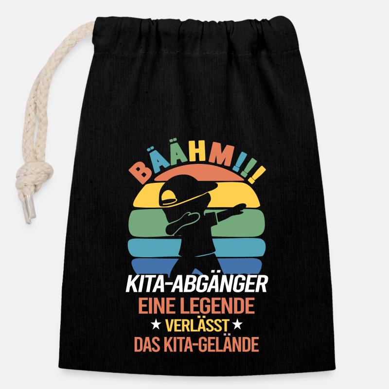 Kita Abgänger 2026 Abschied Kindergarten - Verschließbarer Geschenkbeutel aus Baumwolle (14x20cm) - Schwarz
