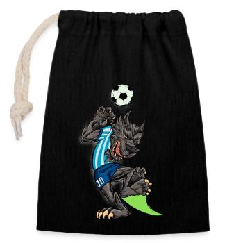 Comic Wolf joue au football - Sac cadeau en coton avec cordon (14 x 20 cm) - noir - Devant