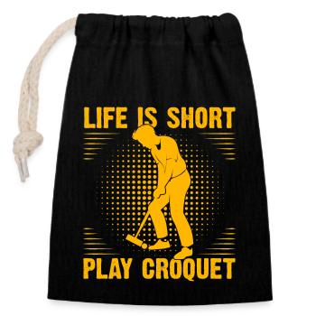 Life is short play Croquet - Verschließbarer Geschenkbeutel aus Baumwolle (14x20cm) - Schwarz - Vorne