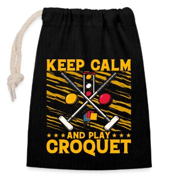 Keep calm and play Croquet - Closable cotton gift bag (14x20cm) - black - Front