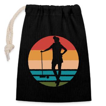 Croquet Lady Women Retro - Closable cotton gift bag (14x20cm) - black - Front