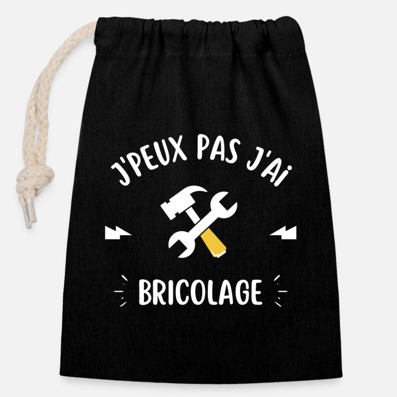 Je peux pas jai bricolage - Sac cadeau en coton avec cordon (14 x 20 cm) - noir