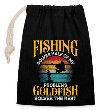 Angler Fish Fishing Rod Fishing Claim - Closable cotton gift bag (14x20cm) - black - Front