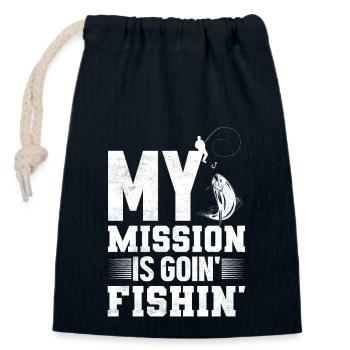 Angler Fish Fishing Rod Fishing Claim - Closable cotton gift bag (14x20cm) - navy - Front